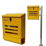 郵便ポスト郵便受けおしゃれ大型鍵付スタンドプレミアムステンレスイエロー黄色ポストpm281s-pm144