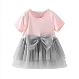 LittleSpring夏 ガールズ 女の子 四重チュールドレス リボン チュチュ フォマール 半袖ワンピース キラキラ 120