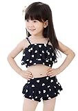 Plus Nao(プラスナオ) 子供用水着 女の子用 ビキニ タンキニ セパレート ハート＆チェリー キッズ ベビー ジュニア 水着 フリル付き ショー ネイビー XL