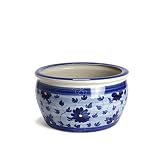 KANEYOSHI 鉢 陶器 植木鉢 睡蓮鉢 めだか鉢 花柄 ブルー LL