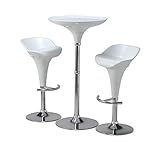 ラウンドバーハイテーブル(111cm高）3点セット つやあり　ホワイト（白）ガス圧昇降バーチェア2脚付き