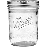 （12個）メーソンジャー ワイドマウス 16oz / Ball 16oz 12pk Glass Wide Mouth Mason Jar with Lid and Band [並行輸入品]