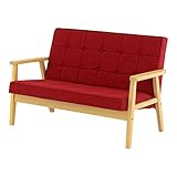 SATO セレノソファ 2人掛けクロス 布レッド 肘ナチュラル