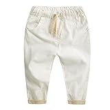 【SEBLES】ベビー 赤ちゃん キッズ 男の子 ズボン 長ズボン ボトムス 綿 コットン ポケット カジュアル ウエスト紐 無地 ソフトカラー(ホワイト,130cm)