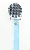 Light Blue Quilted Crystal Solid Ribbon Pacifier Clip by Crystal Dream