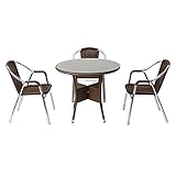 人工ラタンチェア3脚 丸テーブル1台 4点セット 強化ガラス ウォールナット 籐 肘掛けカバー付き 家具 ファニチャー インテリア スタッキングチェア リビング chair 椅子 南国 アジアン バリ