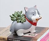 Youfui 可愛い　癒しコーギー　植木鉢　プランター　デザイン小物　ミニ樹脂コーギー　雑貨　インテリア　アウトドア　DIY　飾り　収納スタンドにも (ハスキー)