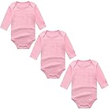 KISBINI ベビー服 赤ちゃん 服 ベビー ロンパース 男の子 女の子 長袖ボディースーツ 3枚セット（0-12ヶ月） (0-3ヶ月, ピンク)