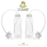 Lil Jumbl ハンズフリー 哺乳瓶 (ダブルパック 295mL) 安心して使えるBPAフリープラスチック製品 座ったままの姿勢でミルクが飲める 赤ちゃんがもう哺乳瓶を持っている必要がありません