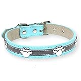 [LaLUCA GOODS] 犬 首輪 猫 首輪 小型犬 中型犬 おしゃれ 革 定番 犬用 首輪 PU レザー 反射 散歩 かわいい 肉球 足跡 ブルー L