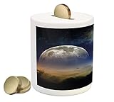 Moon Piggy Bank by Ambesonne、Full Moon Rising With Shooting Star Cloudy Night Sky天体要素、印刷セラミックコイン銀行お金
