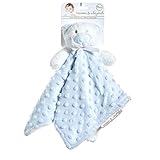 Teddy bear baby boy blue and white security blanket with dots by Blankets and Beyond