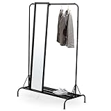 LOWYA （ロウヤ） ハンガーラック ミラー付き 洋服掛け コートハンガー 玄関収納 ビンテージ風 おしゃれ 新生活 一人暮らし ブラック