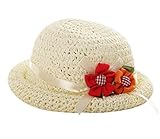 オフホワイト、赤ちゃんの夏のビーチ太陽の麦わら帽子、[2つの花を持つ太陽の帽子]