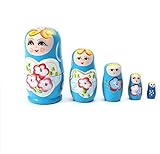 Glamorway Lovely Russian Nesting Matryoshka 5-Piece Wooden Doll Set Wooden Doll Hand Painted Doll To