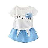 マリン風 前結び 綿素材 セットアップ 女の子 赤ちゃん ベビー服 80㎝ 黄色 水色 桃色 上下セット 夏服 カジュアル (ライトブルー)