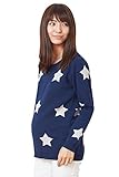Sweet Mommy オーガニックコットン100％ ふっくら ジャガード編み スター リブ袖 星柄 ニット セーター あったかトップス 授乳服 マタニティ／L／ネイビー