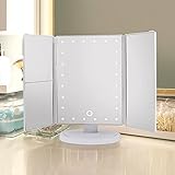 go2buy化粧台メイクアップミラー三つ折り21 LED照明付きwithタッチスクリーン、180 °調節可能なスタンドのカウンタートップCosmetic