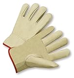 West Chester 995K/2XL Leather Glove, Shirred Elastic Wrist Cuff, 10 Length, XX-Large, Natural (Pack 