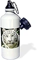 3dRose "White Tiger" スポーツウォーターボトル 21オンス ホワイト