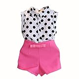 lanpan Girl Child Kid PolkaドットTシャツトップス+ピンクリボン付きパンツショートパンツ1set 7-8Y ピンク