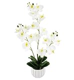 31 "ホワイト人工シルクOrchid Arrangement withセラミックポット、17頭リアルタッチ人工花盆栽