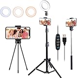 Atmoko LEDリングライト 撮影照明用ライト スマホ充電ポート付き USB充電 リモコン 5色モード 5段階調光 調整可能な三脚スタン