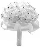 ウェディングブーケ、funpaブライダルブーケラインストーン装飾人工Flower Hand Bouquetリボンブーケ One Size ホワイト S4211JY28824