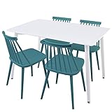 ダイニングセット 5点セット 選べるカラーバリエーション 15通り リプロダクト ポリプロピレン素材 4人掛け 幅120cm テーブル/ホワイト チェア/ターコイズ