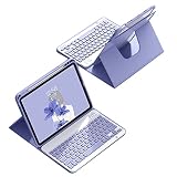 横／縦両方対応 iPad 10.2 第 9 8 7世代 キーボード ケース 360度 回転可能 iPad 7 8 9 ケース 取り外し可能 Bluetooth ワイヤレス キーボード 軽量 分離式 透明 カバー 可愛い ペン収納 カラーキー 磁石 マグネットカバー (iPad7/iPad8/iPad9, 紫)