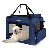 Totoro ball ソフトクレート 中型犬 犬用クレート 犬用キャリーバッグ 犬 キャリーケース 折りたたみ 犬 車用ケージ 5面メッシュ 頑丈耐久 ロック付き 給水ボトルバンド付き 中型犬・猫2匹 15kgまで『トランク、旅行、避難、室内外兼用！』 (ブルー, L（70L x 52W x 52H cm）)