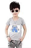 キッズ 春秋 ロング Tシャツ 長袖 プリント 男の子 おしゃれ 綿 パンツ柄 (110cm, グレーパンツ)