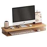 loyfreeyo モニター台 卓上 木製 デスクシェルフ パソコン台 PCラック プリンタ台 ディスプレイ 台 pc台ノートパソコン 台 机上台 モニタースタンド キーボード収納 ノートパソコンスタンド 卓上収納 整理 (ナチュラル A+アクリル,60cm)