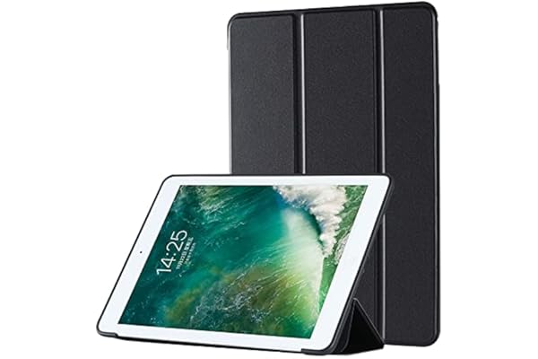 ddice iPadケース iPad 第5・6世代 9.7 inch 手帳型 アイパッドカバー シンプル ブック型カバー 三つ折りスタンド 耐衝撃カバー ケース カバー おしゃれ アイパッド iPadカバー 無地 シンプル オートスリープ (iPad 9.7inch 第5・6世代, ブラック)