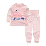 COSCO ロンパース ベビー服 パジャマ 赤ちゃん 上下セット 男の子 女の子 長袖 春秋冬 (80, ピンククジラ)