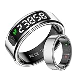 JUSUTEK 2025 新登場 スマートリング画面付 ステンレス鋼指輪,活動追跡，数値安定センサ機能管理，リモコン撮影、体感ゲーム，多機能運動，Bluetooth5.2，ワイヤレス充電，万歩計，IP68防水，可水泳，カロリー,長時間使用可能，男女兼用，iphone&コンパチブル対応,贈り物,日本語説明書付き (銀, 11号（内周長：65.4mm）)