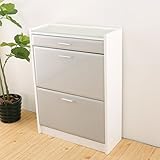 シューズボックス スリム 2段 シルバー 奥行24cm シューズラック