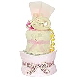 おむつケーキ すまいる ＜ さくら ＞ 2段 出産祝い ギフト ( オムツ パンパース M ) 綿100％ 泉州タオル プチギフト ( うさぎ )