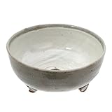手作り山野草鉢　益子焼　足付中鉢　白　鉢底穴あり　直径１４ｃｍ　植木鉢　山野草　ミニミニ盆栽鉢