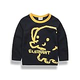 PANCY 子供服 春秋 長袖 Tシャツ キッズ トレーナー 丸い襟 男の子 女の子 可愛い 動物柄 くま キリン ゾウ(ネイビー,130cm)