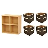 オープンラック 木製 2段 2列 幅60×奥行29.4×高さ60cm インナーボックス4個付き 取手付き 布製