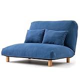 LOWYA （ロウヤ） 座椅子 ソファ 脚付き座椅子 リクライニング 42段階 天然木脚 取り外し可能 二人掛け デニム生地 ブルー