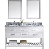 Virtu USA md-2260-wmsq-wh-012 Caroline Estate 60 "ダブルバスルームVanity with Marble andスクエアシンク上部をポリッシュクローム蛇
