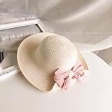 Hatrita-J 折り畳み日除け帽子のリボン麦わら旅行太陽帽日焼け止め潮女夏60 cm ピンク