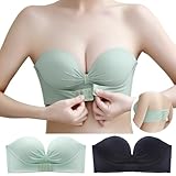 [APIKIE] ストラップレスブラ 紐なしブラ 【ダンサーも愛用・多重滑り止め素材】【ズレ落ちない・美胸美背】 チューブトップ 脇高 ノンワイヤー ブラジャーセット 柔らかい 結婚式 オフショル ブラ ブラジャー 寄せブラ バストアップ (XL（85B）, ブラック＋グリーン)