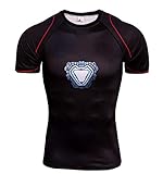 スーパーヒーロー 3D スリムフィット 速乾性 ストレッチ スポーツ コスプレ Tシャツ (XL, Iron Man 半袖 2)