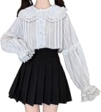 [Lady Lazy] [レディレイジー] ロリータ 長袖 ブラウス ボリューム シャツ トップス レース フリル 衣装 撮影 甘ロリ 姫 コスプレ アニメ 森ガール 女装 服 cosplay lolita 原宿 かわいい お嬢様 (ホワイト, M)