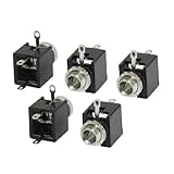 uxcell　板実装モノラルジャック　金属　プラスチック　ブラック　シルバートーン　5個入り