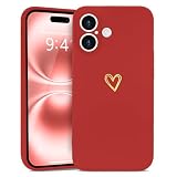 Wirvyuer iPhone 16 用 ケース 可愛い ハート おしゃれ かわいい カメラ保護 シンプル スマホケース 女性 女の子用 軽量 耐衝撃 ストラップホール付き アイフォン16対応 スマホカバー(レッド)