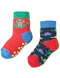 Frugi オーガニックコットン ベビー＆トドラー ソックス 裏パイル 滑り止め付き 2足組 ディノ サイズ 6-12m （ 9-11cm ）～ 2-4yrs （ 14-16cm ） (1-2yrs（